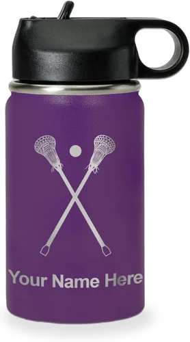 Miniatura 36 de LaserGram Botella de agua personalizada, palitos de lacrosse, acero inoxidable de doble pared aislada al vacío con popote superior, regalo grabado