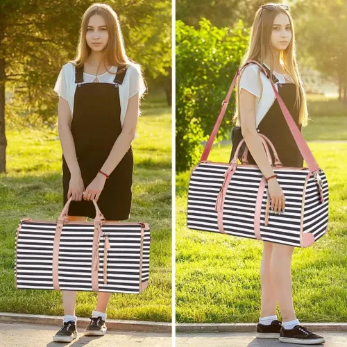 Miniatura 7 de Bolsa de mano para ropa, bolsa de lona grande de piel sintética para mujer, B-Rayas Blancas Negras, Bolso