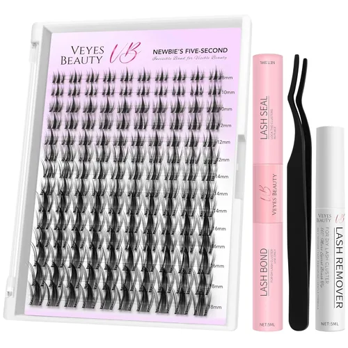 VEYESBEAUTY Kit de Racimos de Pestañas Extensiones de Pestañas Banda Fina e Invisible DIY Pestañas Postizas Individuales Serie de Cinco Segundos