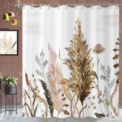 Miniatura 13 de Cortina de ducha con diseño floral bohemio, abstracto, retro, botánico, de mediados de siglo, moderna, para decoración del hogar, tela impermeable