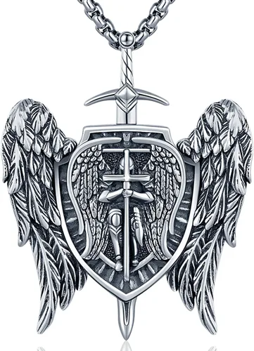 Odinstone Collar de plata de ley 925 con medalla de San Miguel/San Cristóbal/San Benito/Crucifijo de Jesús/San Uriel/Arcángel Rafael para hombres y