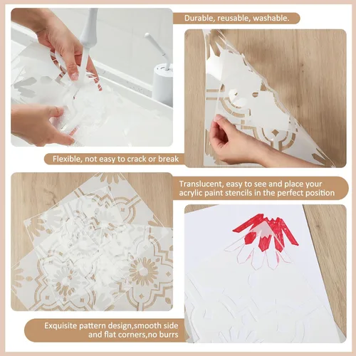Miniatura 3 de Zonon 4 Piezas Plantillas de Azulejos Reutilizables para Suelo 12 x 12 Pulgadas Plantillas de Pared Plantillas de Patrón de Azulejos Plantillas