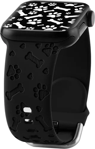 Correa de silicona grabada con diseño de pata de perro compatible con Apple Watch 38 40 1.614 in 42 44 45 46 1.929 in para mujeres y hombres, correa