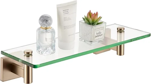 KOKOSIRI Estantes de Pared Hardware de Baño Estante Flotante de Vidrio de 12 Pulgadas para Dormitorio, Sala de Estar, Cocina, Rack Colgante Bronce