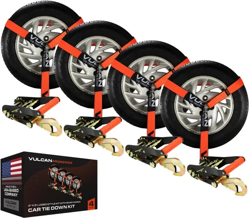 Miniatura 10 de VULCAN Amarre para automóvil con anclajes de cadena, estilo lazo, 2 pulgadas x 96 pulgadas, paquete de 4 unidades, alta visibilidad, carga
