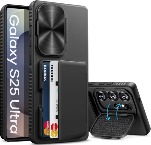 Miniatura 15 de Funda para Samsung Galaxy S25 FE, tarjetero integrado, soporte y cubierta para lente, prueba de caídas de grado militar, borde de silicona suave