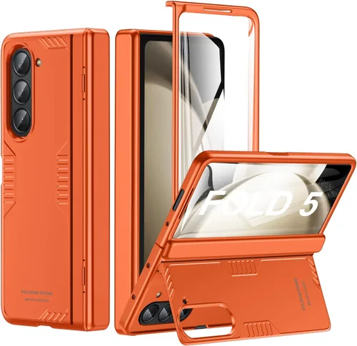 Miniatura 10 de Funda para Samsung Z-Fold-5: [Soporte oculto] [Carga inalámbrica] Funda delgada con protección de bisagra ligera con protector de pantalla - Funda