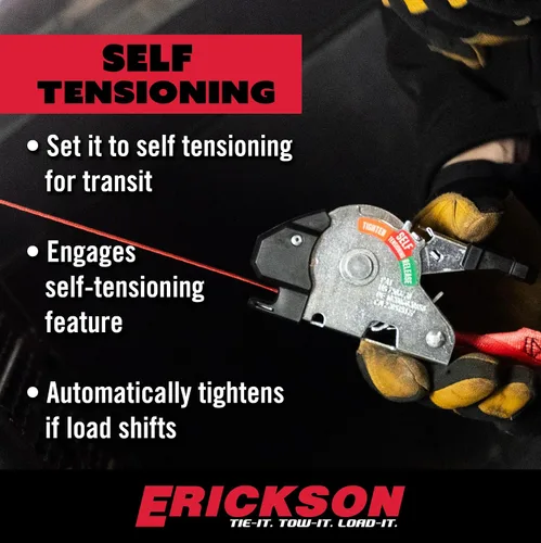 Miniatura 5 de Erickson Correa de trinquete retráctil autotensante de 1 pulgada x 10 pies, resistencia a la rotura de 1500 libras, diseño de tensión automática