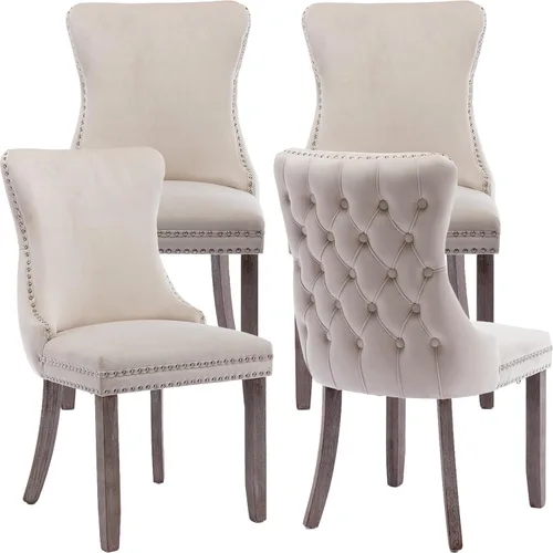 Miniatura 17 de Velvet Dining Chairs Set of 2, Tufted High Chairs with Nailhead Trim, Pull Ring, Black Solid Wood Legs, Elegant Upholstered Accent Chairs for Dining