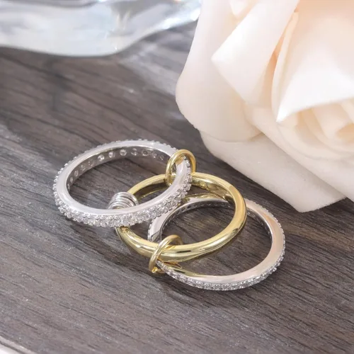 Miniatura 5 de Anillos apilables para mujer, chapados en oro de 18 quilates, juego de 3 anillos con circonita cúbica, juego de anillos plateados y dorados