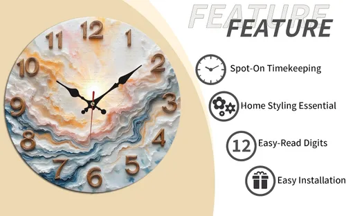 Miniatura 9 de Sunburst Agate Texture Wooden Wall Clock with Raised Numerals 25x25cm