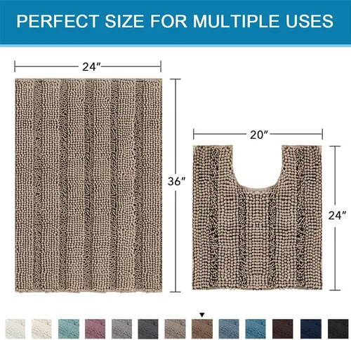 Miniatura 112 de H.VERSAILTEX Alfombras de baño para cuarto de baño, antideslizantes, tapetes de baño extragruesos, de felpilla, a rayas, alfombra de 20" x 32