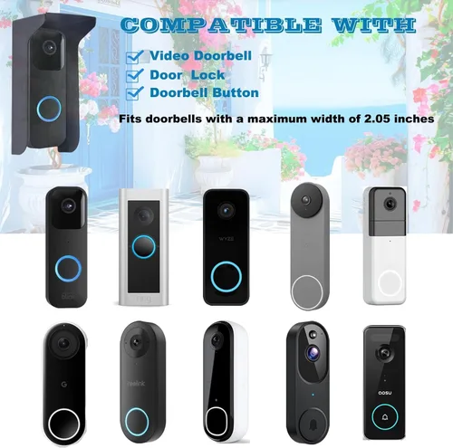 Miniatura 4 de Funda para timbre de puerta, cubierta de acero resistente a la intemperie, con protección solar antirreflejos, compatible con parpadeo/Ring