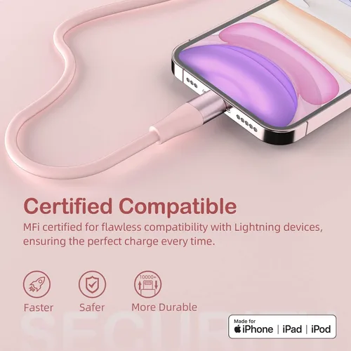 Miniatura 6 de Cargador de iPhone [certificado Apple MFi] Paquete de 3 cables Lightning de 10 pies de carga rápida para iPhone compatible con iPhone 13, 12, 11 Pro