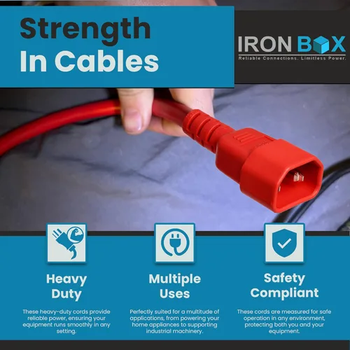 Miniatura 5 de IronBox Electric - Cable de Alimentación C14 a C13 de Servicio Pesado, 15A, 250V, Cable de Extensión para Computadora 14/3 AWG - Cables