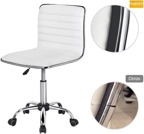Miniatura 7 de Yaheetech Silla de trabajo ajustable de piel sintética con respaldo bajo acanalado sin brazos giratoria blanca silla de escritorio silla de oficina
