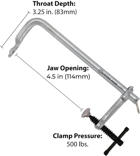 Miniatura 2 de Strong Hand Tools Abrazadera para uso público, 4.5" de capacidad, 500 LB presión de sujeción, 5/8"-5/16" tamaño del riel, 3-1/4" profundidad