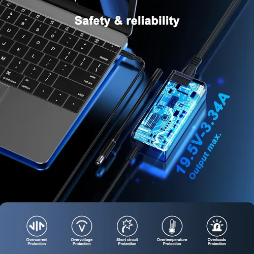 Miniatura 5 de Cargador de laptop de 65 W para Dell Inspiron 15 14 13 11 17 3000 5000 7000 Latitude - Doble punta de 0.177 in y 0.291 in incluido - Cable de fuente