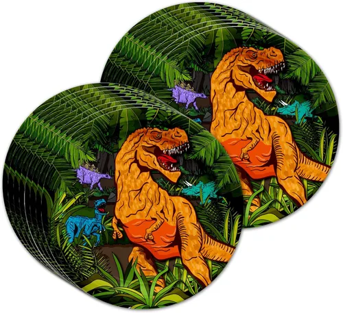 Miniatura 2 de Juego para fiesta de cumpleaños de dinosaurio T-rex rugiendo, equipo de abundantes suministros platos, servilletas, vasos de Vajilla para 16