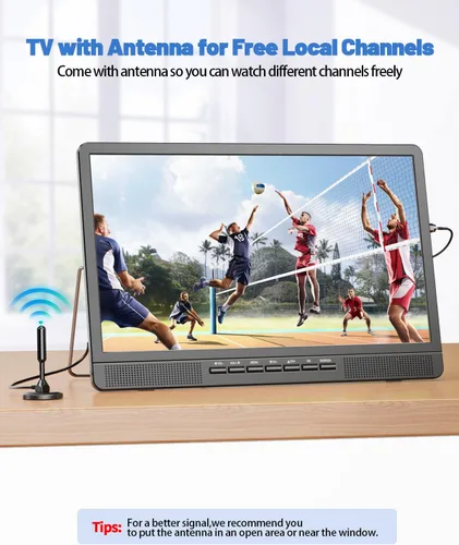 Miniatura 2 de Desobry Televisor portátil de 18.2 pulgadas con antena, TV LED 1080P con entrada HDMI/entrada de V/puerto USB, TV pequeña para cocina, campamento