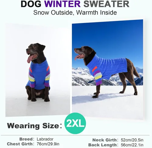 Miniatura 6 de Suéter para perro, suéteres para perros de tamaño grande, suéter elástico de cuello alto para perro, suéteres de punto para Shiba Inu, bulldog Azul