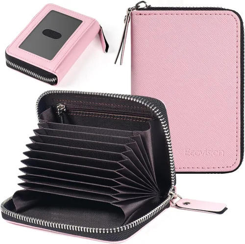 Miniatura 29 de Tarjetero RFID para tarjetas de crédito, cartera pequeña con cremallera de acordeón, estuche organizador de tarjetas para mujeres y hombres