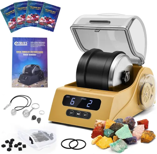 Miniatura 8 de Kit de vaso de roca para adultos, vaso pulidor de rocas con cubierta de reducción de ruido, control de velocidad y temporizador, incluye 4 granos