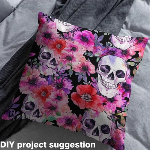 Miniatura 4 de The Yard - Tela de esqueleto de flores en acuarela para sillas, exótica, tribal, floral, estampado de calavera, tela de tapicería para artes, plumas