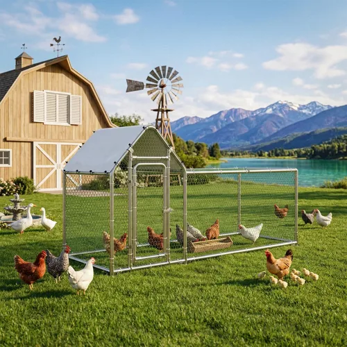 Miniatura 3 de LEMBERI Pequeño gallinero de metal, gallinero de alambre galvanizado, jaula de gallina para gallinas, conejos con cubierta impermeable
