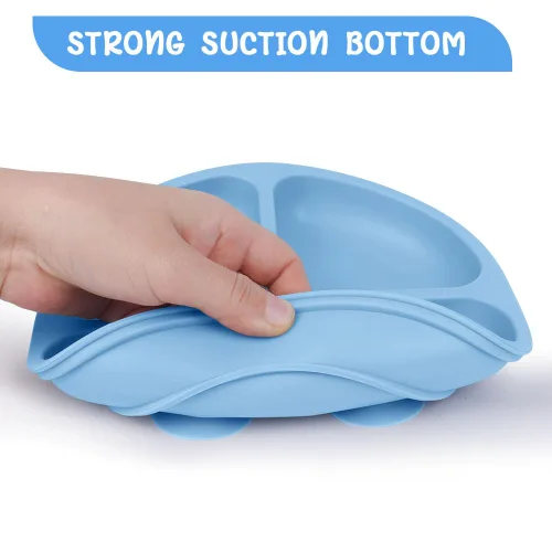 Miniatura 3 de Vicloon Platos de succión, 2 platos para bebés pequeños, 100% silicona de grado alimenticio sin BPA, diseño de placa dividida, agarre de silicona