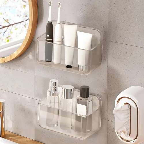 Miniatura 10 de Diesisa Organizador de Pared de 2 Piezas de Acrílico, Organizador Adhesivo Transparente para Puerta de Gabinete, Estantes de Baño para Pared, Sin