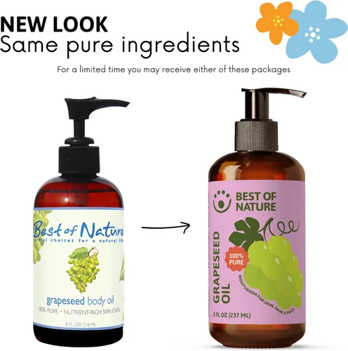 Miniatura 13 de Best of Nature Aceite corporal y masaje de semilla de uva 100% puro, sin perfume, ligero y no graso para cabello, piel, cara y aceite portador