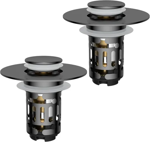 Miniatura 23 de Hibbent Colador de drenaje de lavabo de baño 3 en 1 mejorado, tapón universal desplegable con cesta de filtro de acero inoxidable extraíble atrapa