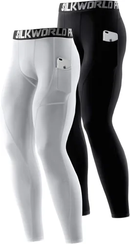 Miniatura 7 de SILKWORLD Paquete de 1 a 3 pantalones de compresión para hombre, con bolsillos, leggings de gimnasio y secado fresco