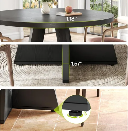Miniatura 6 de LITTLE TREE Mesa de comedor redonda para 4-6 personas, mesa de comedor de 47 pulgadas con base de pedestal de madera, mesas de comedor negras, mesas