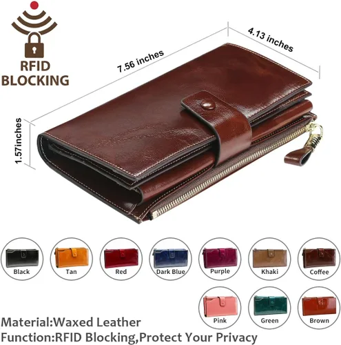 Miniatura 63 de Itslife - Cartera de piel sintética encerada para mujer con bloqueo de identificación de radio frecuencia (RFID), de gran capacidad, encerada
