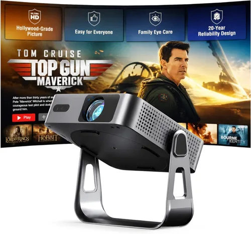 Miniatura 8 de Soporte ajustable de 360° y nativo de 1080P: el mini proyector inteligente más delgado de 1.81 pulgadas con WiFi y Bluetooth