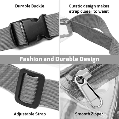 Miniatura 5 de Riñonera Veckle transparente impermeable bonita bolsa de cintura aprobada por el estadio transparente para mujeres y hombres, viajes, playa