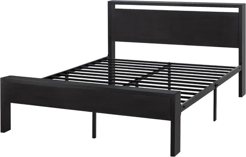 Miniatura 8 de SHA CERLIN Armazón de cama de plataforma metálica de tamaño completo de 14 pulgadas con cabecero y pie de cama de madera, base de colchón, no Roble