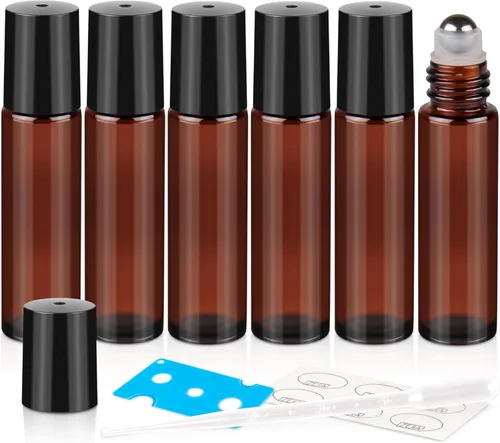 Miniatura 9 de Botellas enrollables de 0.3 fl oz para aceites esenciales, botellas de vidrio enrollables, botella de perfume recargable, con bolas de rodillo