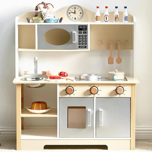 Juego de cocina de madera, juego de cocina de juguete para niños, juego de cocina de simulación, juego de cocina para niños pequeños y niñas de 3 a