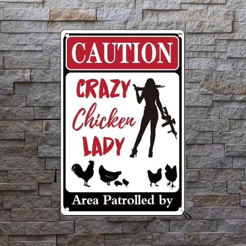 Miniatura 4 de Cartel de Crazy Chicken Lady – Letreros de gallinero – Área patrullada por Chicken Lady – Accesorios divertidos de carteles de pollo para decoración