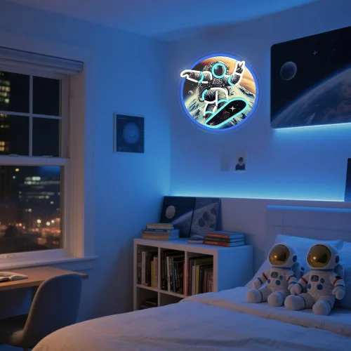 Miniatura 6 de Monopatín de astronauta, letrero de neón con impresión UV, letrero acrílico para decoración de pared, luz de neón para dormitorio, bar, cafetería