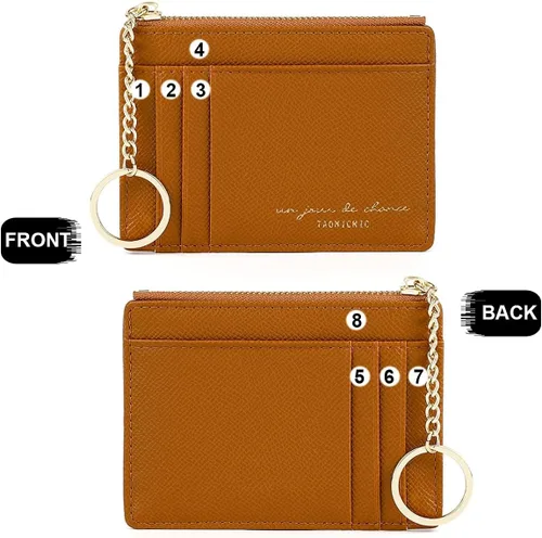 Miniatura 106 de Tarjetero delgado con bloqueo RFID, billetera de bolsillo pequeño, con cremallera Keychian para monedero, monedero y tarjetero para mujeres y hombres