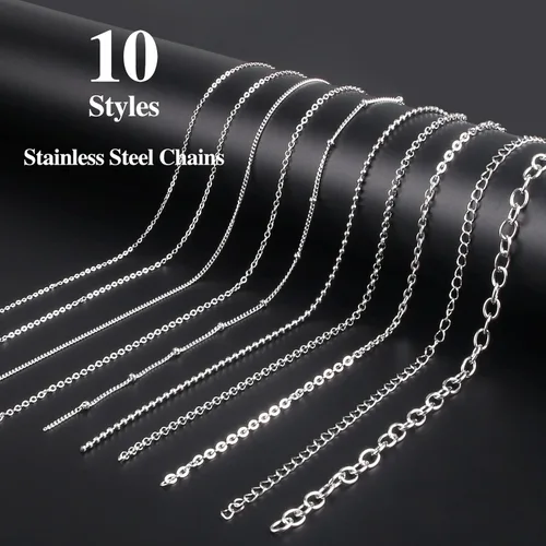 Miniatura 2 de Cadenas de collar para fabricación de joyas, 78.7 pies, 10 rollos de cadenas de joyería de acero inoxidable para hacer collares, pulseras, joyería