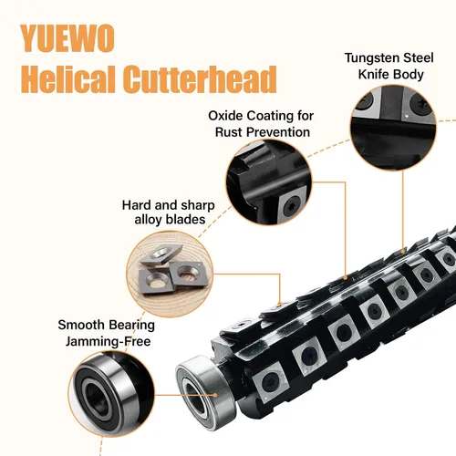 Miniatura 2 de YUEWO Cabezal de corte helicoidal Sprial apto para DeWalt DW735/DW735X/DW735-XE Cepilladora de 13 pulgadas con 66 insertos de carburo
