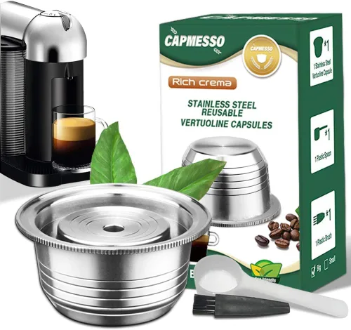 CAPMESSO Cápsulas de café reutilizables de acero inoxidable, cápsulas de café recargables de metal compatibles con Nespresso Vertuoline