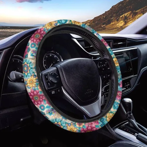 Horeset Funda protectora de volante con diseño de mandala para mujer, antideslizante, elástica, para decoración de automóvil, para todo tipo de clima