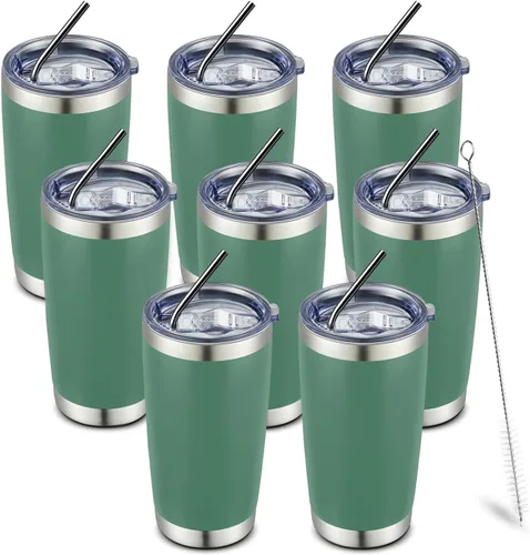 Miniatura 26 de COMOOO Taza de viaje de acero inoxidable de doble pared aislada al vacío de 20 onzas con tapa y pajita, taza de café aislada con recubrimiento