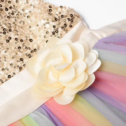 Miniatura 3 de Uhnice Vestido de malla sin mangas con lentejuelas para niña pequeña para fiesta de boda, Arco iris